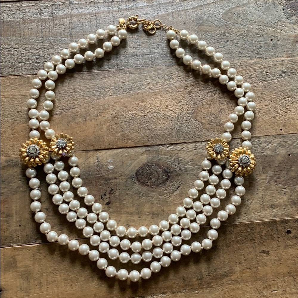 J. Crew multi-strand pearl necklace with flowers🌼